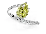 Solitaire Engagement Ring Setting for Fancy Yellow Pear-Shaped Center with Pave Bypass Swirl Band and Prong Head in White Gold