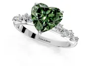 Cluster Engagement Ring Setting for Fancy Green Heart-Shaped Center with Round Cut Accent Band and Prong Head in Sterling Silver