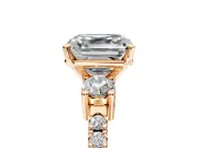 3 Stone Engagement Ring Setting for Asscher Cut Center with Round Cut Side Accents and Prong Head in Rose Gold