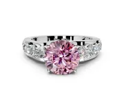Solitaire Engagement Ring Setting for Fancy Pink Round Cut Center with Graduated Shared Prongs and Prong Head in Sterling Silver