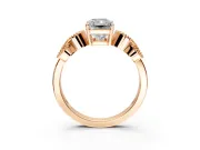 Leaf Engagement Ring Setting for Radiant Cut Center with Milgrain Accent Band and Prong Head in Rose Gold