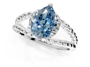 Halo Engagement Ring Setting for Fancy Blue Pear-Shaped Center with Rope Twist Split Shank and Prong Head in Sterling Silver