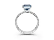 Solitaire Engagement Ring Setting for Fancy Blue Asscher Cut Center with Domed Multi-Row Pave Band and Prong Head in Sterling Silver