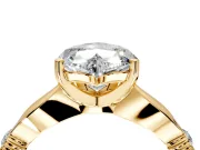 Solitaire Engagement Ring Setting for Heart-Shaped Center with Carved Leaf Shoulders and Prong Head in Yellow Gold