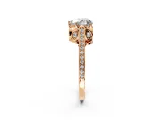 Cathedral Engagement Ring Setting for Heart-Shaped Center with Antique-Style Pave Band and Prong Head in Rose Gold