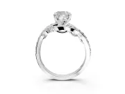 Solitaire Engagement Ring Setting for Cushion Cut Center with Pave Bypass Twist Band and Prong Head in White Gold
