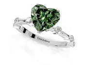 Solitaire Engagement Ring Setting for Fancy Green Heart-Shaped Center with Bezel Station Band and Prong Head in Platinum