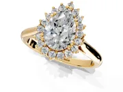 Starburst Halo Engagement Ring Setting for Pear-Shaped Center with Thin Round-Wire Band and Prong Head in Yellow Gold