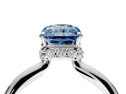 Hidden Halo Engagement Ring Setting for Fancy Blue Radiant Cut Center with Plain Rounded Band and Prong Head in Platinum