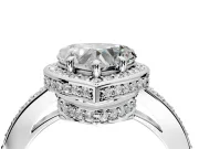 Halo Engagement Ring Setting for Heart-Shaped Center with Metal-Rimmed Halo, Pave Band and Prong Head in Sterling Silver