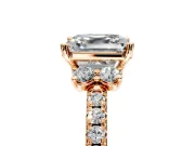 Paired Accent Engagement Ring Setting for Asscher Cut Center with Pave Band and Prong Head in Rose Gold