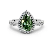 Accent Halo Engagement Ring Setting for Fancy Green Pear-Shaped Center with Full-Length Pave Band and Prong Head in Sterling Silver
