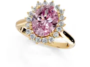 Starburst Halo Engagement Ring Setting for Fancy Pink Oval Center with Thin Round-Wire Band and Prong Head in Yellow Gold