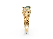 Solitaire Engagement Ring Setting for Fancy Green Heart-Shaped Center with Filigree Accent Basket and Prong Head in Yellow Gold