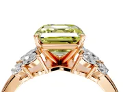 Leaf Cluster Engagement Ring Setting for Fancy Yellow Asscher Cut Center with Marquise Accents and Prong Head in Rose Gold