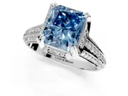 Solitaire Engagement Ring Setting for Fancy Blue Radiant Cut Center with Accented Split Shank and Prong Head in Platinum