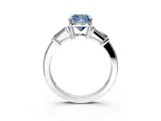 3 Stone Engagement Ring Setting for Fancy Blue Cushion Cut Center with Baguette Accents and Prong Head in White Gold