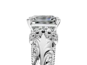 Solitaire Engagement Ring Setting for Emerald Cut Center with Filigree Accent Basket and Prong Head in White Gold