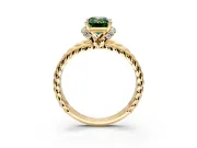 Halo Engagement Ring Setting for Fancy Green Emerald Cut Center with Rope Twist Split Shank and Prong Head in Yellow Gold