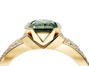 Bezel Engagement Ring Setting for Fancy Green Radiant Cut Center with Wide Channel-Set Band and Bezel Head in Yellow Gold