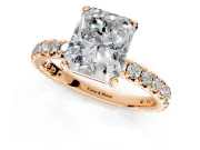 Solitaire Engagement Ring Setting for Radiant Cut Center with Shared-Prong Accents and Prong Head in Rose Gold