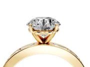 Solitaire Engagement Ring Setting for Round Cut Center with Channel Baguette Band and Prong Head in Yellow Gold