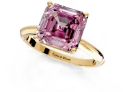 Solitaire Engagement Ring Setting for Fancy Pink Asscher Cut Center with Knife Ridge Band and Claw Prong Head in Yellow Gold