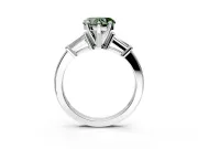3 Stone Engagement Ring Setting for Fancy Green Heart-Shaped Center with Channel Baguette Accents and Prong Head in Sterling Silver