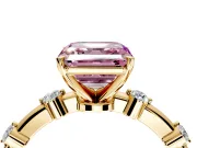 Solitaire Engagement Ring Setting for Fancy Pink Asscher Cut Center with Bezel Station Band and Prong Head in Yellow Gold