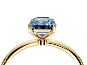 Solitaire Engagement Ring Setting for Fancy Blue Emerald Cut Center with Straight Thin Band and Prong Head in Yellow Gold
