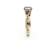 Solitaire Engagement Ring Setting for Fancy Blue Asscher Cut Center with Half-Pave Crossover Band and Prong Head in Yellow Gold