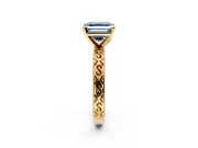 Solitaire Engagement Ring Setting for Fancy Blue Asscher Cut Center with Scrollwork Band and Prong Head in Yellow Gold