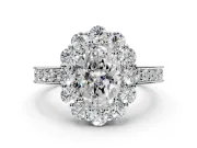 Halo Engagement Ring Setting for Oval Center with Milgrain Channel Band and Prong Head in Platinum