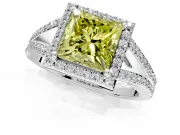 Halo Engagement Ring Setting for Fancy Yellow Princess Cut Center with Pave Split Shank and Prong Head in Platinum