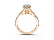 Solitaire Engagement Ring Setting for Round Cut Center with Pave Rail Split Shank and Prong Head in Rose Gold