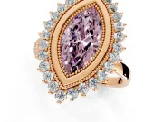 Halo Engagement Ring Setting for Fancy Pink Marquise Center with Milgrain Bezel Rim, Plain Band and Prong Head in Rose Gold