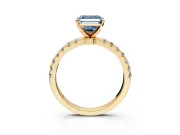 Open Basket Engagement Ring Setting for Fancy Blue Asscher Cut Center with Pave Band and Prong Head in Yellow Gold