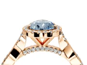 Halo Engagement Ring Setting for Fancy Blue Pear-Shaped Center with Twist Band and Prong Head in Rose Gold