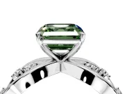 Solitaire Engagement Ring Setting for Fancy Green Asscher Cut Center with Criss-Cross Accent Band and Prong Head in White Gold