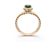 Halo Engagement Ring Setting for Fancy Green Emerald Cut Center with Rope Twist Split Shank and Prong Head in Rose Gold