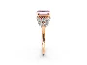 Leaf Cluster Engagement Ring Setting for Fancy Pink Asscher Cut Center with Marquise Accents and Prong Head in Rose Gold