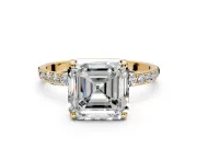 Solitaire Engagement Ring Setting for Asscher Cut Center with Pave Accents and Prong Head in Yellow Gold
