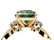 3 Stone Engagement Ring Setting for Fancy Green Princess Cut Center with Pave Twist Band and Prong Head in Yellow Gold