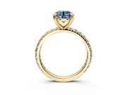 Solitaire Engagement Ring Setting for Fancy Blue Round Cut Center with Shared-Prong Accents and Prong Head in Yellow Gold