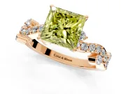 Solitaire Engagement Ring Setting for Fancy Yellow Princess Cut Center with Bar-Station Pave Twist and Prong Head in Rose Gold