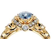 Solitaire Engagement Ring Setting for Fancy Blue Pear-Shaped Center with Filigree Band and Prong Head in Yellow Gold