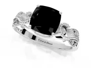 Leaf Engagement Ring Setting for Fancy Black Cushion Cut Center with Milgrain Accent Band and Prong Head in Platinum