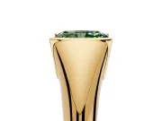 Tension Engagement Ring Setting for Fancy Green Radiant Cut Center with Wide Tapered Band and Tension Head in Yellow Gold
