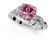 Solitaire Engagement Ring Setting for Fancy Pink Cushion Cut Center with Marquise Accent Twist Band and Prong Head in White Gold