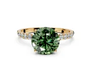 Solitaire Engagement Ring Setting for Fancy Green Round Cut Center with Fine Pave Accents and Prong Head in Yellow Gold